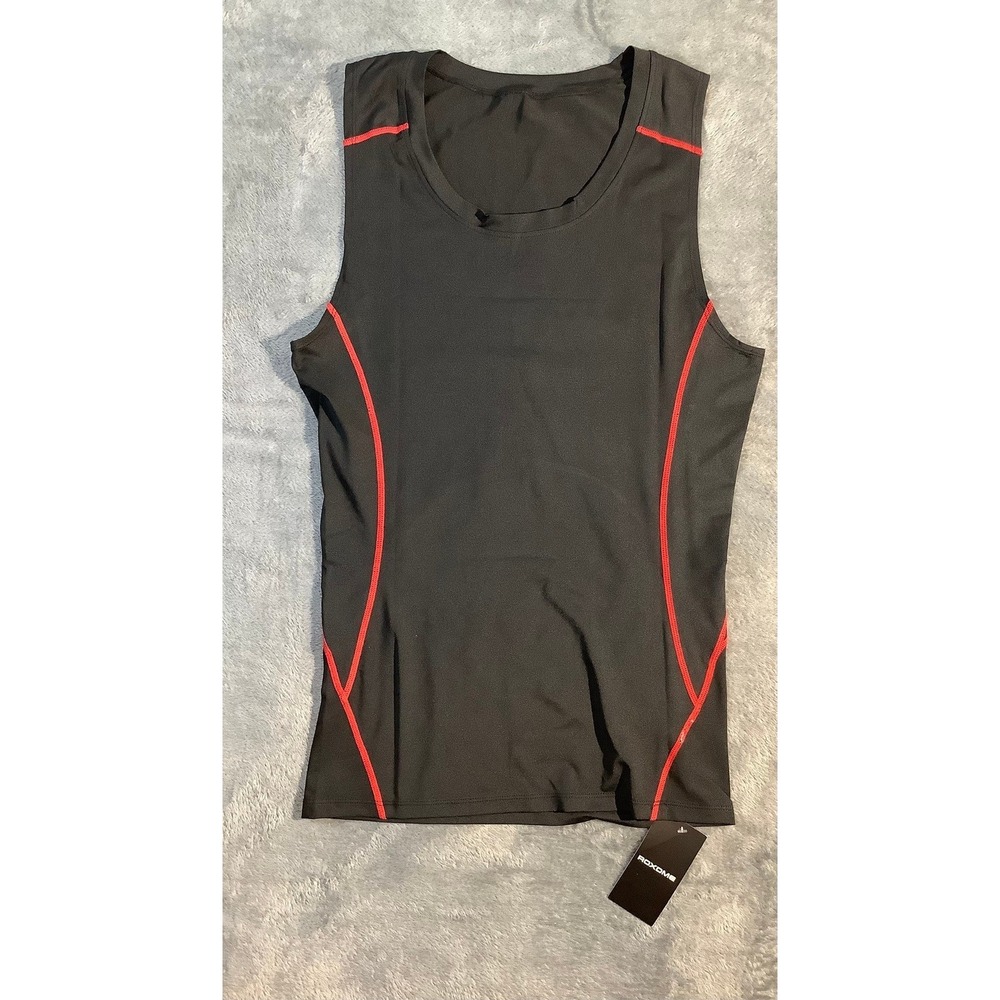 Men's Small Compression Tank Top Black Red Sleeveless Athletic Shirt NWT